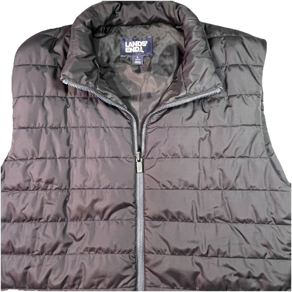 Lands End Mens Down‎ Filled Puffer Vest Sz42/44 Large Quilted Outdoor Black